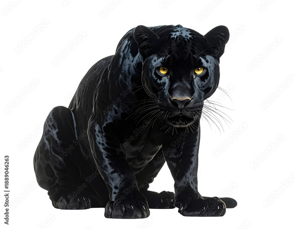 Fototapeta premium Black panther sitting and staring forward