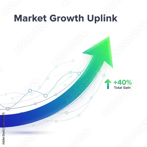 A graphic illustration showing market growth with an upward trend and a 40 percent total gain