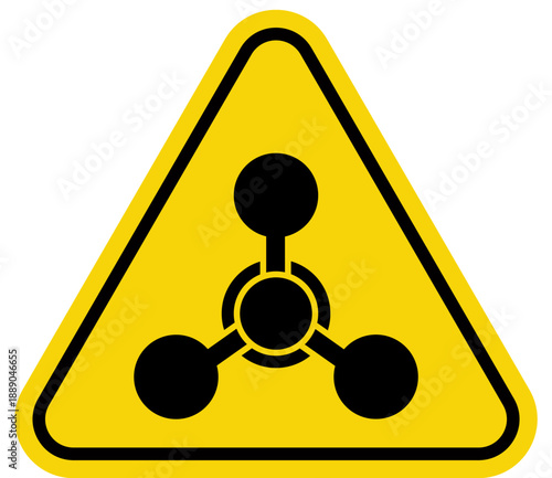 Chemical hazard warning symbol molecular structure icon for danger and toxicity isolated on white background