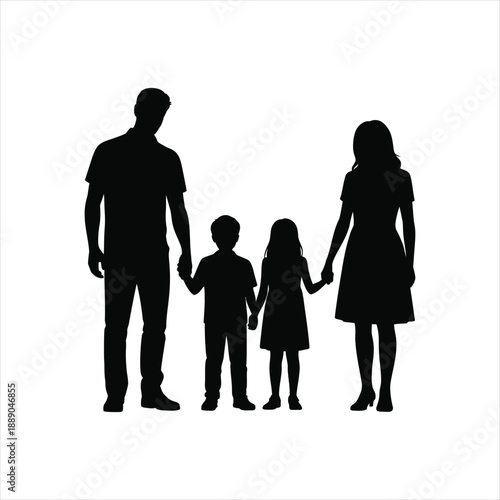 Family silhouette with father mother and two children for family values branding