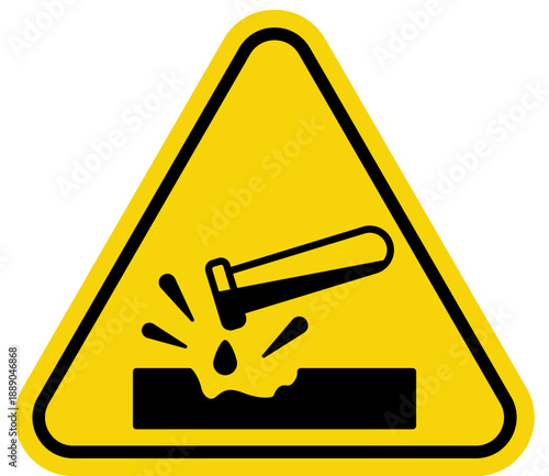 Corrosive substance warning sign hazard symbol indicating danger from acid or chemical spills isolated on white background