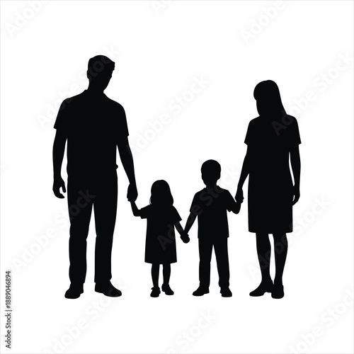 Silhouette of parents and two children walking together for lifestyle blog
