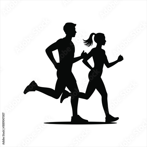 Silhouette of a couple jogging for morning workout and sports activity