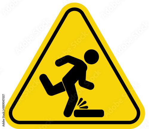 Warning sign for tripping hazard pictogram of a person stumbling over an obstacle safety symbol for caution and danger isolated on white background
