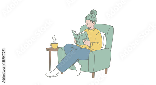 Woman Relaxing with Book and Coffee