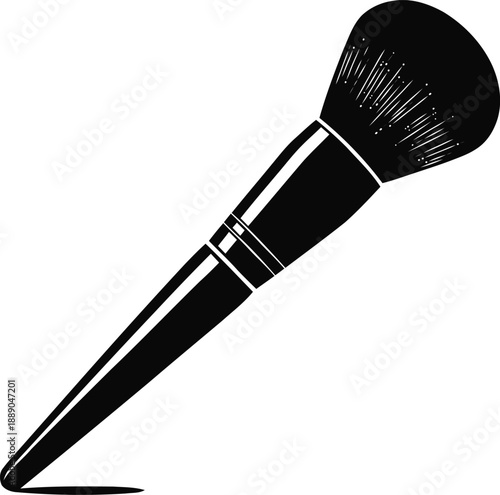 Professional cosmetic brush vector silhouette illustration for applying powder or blush on face isolated transparent background