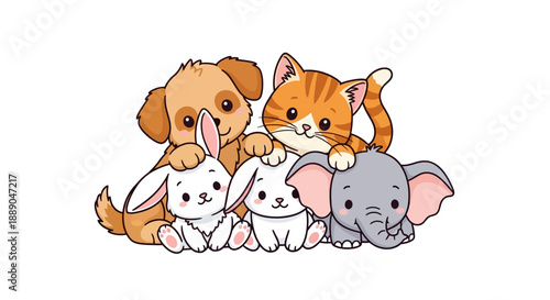 Adorable Cartoon Animals Cuddling Together