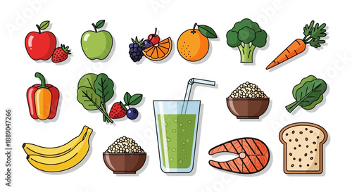 Healthy Food and Drinks Set