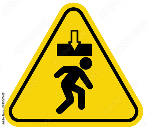 Warning sign for crushing hazard pictogram of a person under a falling object safety symbol for industrial danger isolated on white background
