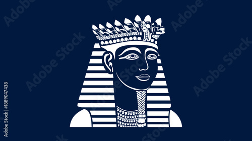 Ancient Egyptian queen vector illustration. Royal pharaoh icon with ornate crown, nemes headdress, and elaborate broad collar.