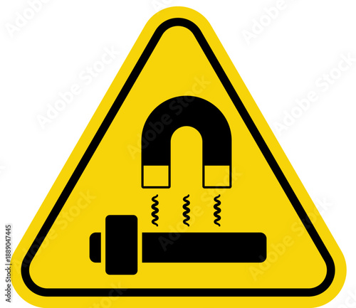 Warning sign for magnetic field interference with electronic devices simple black and yellow vector illustration for safety and caution
