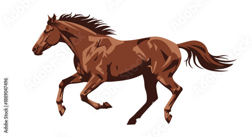 Running Brown Horse on White Background