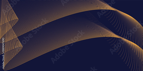 Flowing dots particles wave pattern in orend colors. Vector curve light line. Abstract background banner design for music, Ai technology, neural network concept