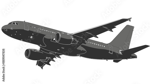Commercial Passenger Jet Airplane Vector Illustration. Modern Aircraft Silhouette for Air Travel, Aviation Industry, and Global Transport Concepts