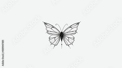 Elegant Black and White Butterfly Line Art Illustration. Simple Minimalist Hand-Drawn Insect Drawing for Graphic Design.