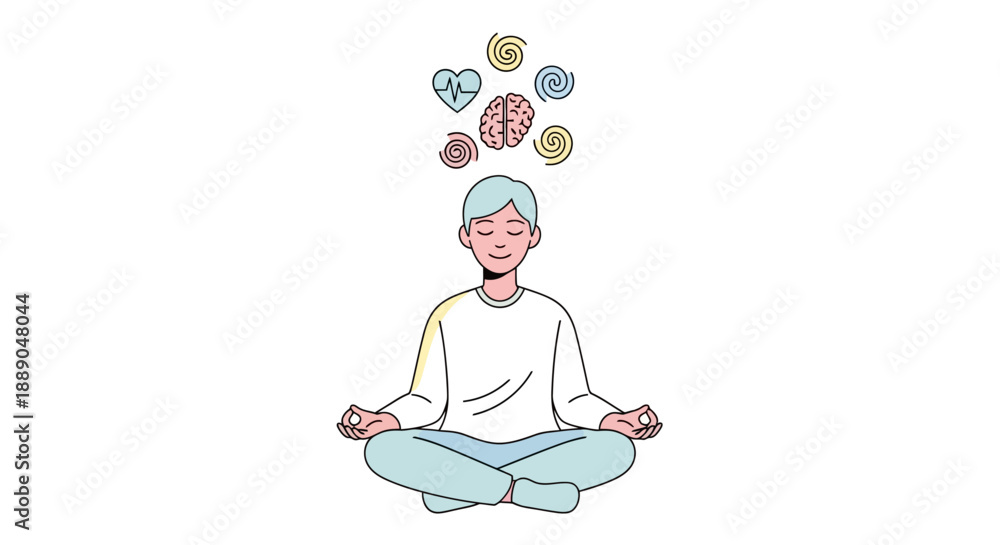 Obraz premium Man Meditating with Thought Bubbles