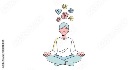 Man Meditating with Thought Bubbles