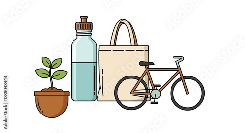 Eco friendly lifestyle concept with bicycle and reusable items