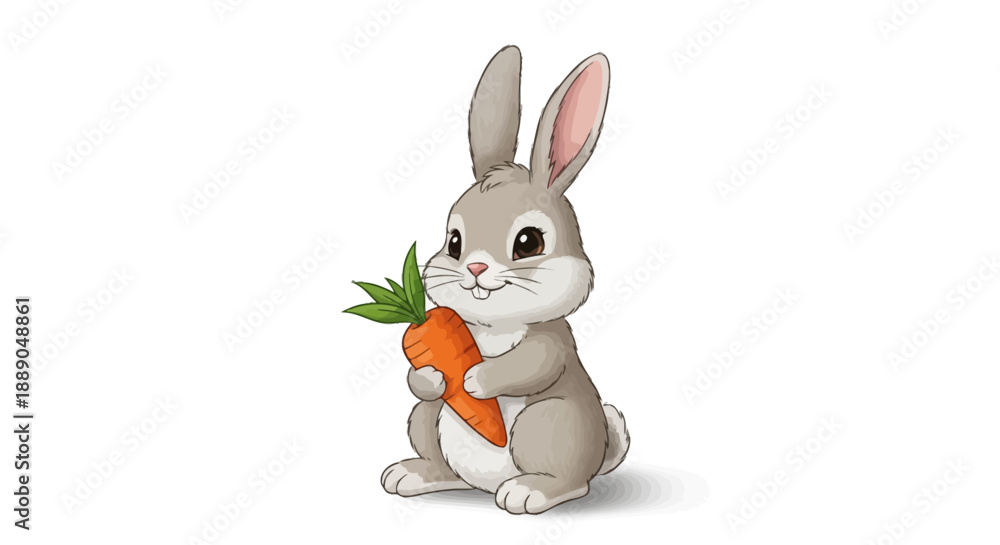 Fototapeta premium Adorable Bunny with Carrot on White