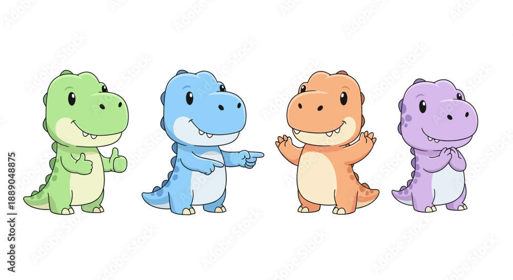 Obraz premium Adorable Cartoon Dinosaurs in Diverse Colors and Poses with Friendly Expressions
