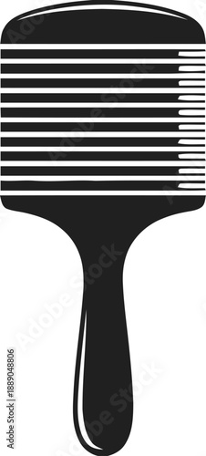Stylized silhouette of a comb with a black handle for hair styling and grooming isolated on a transparent background