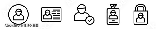 Conjunto de iconos de identidad. Autenticación, perfil, verificación, credenciales y seguridad de usuario. Ilustración vectorial lineal