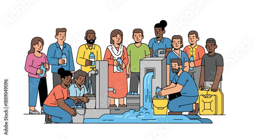 Community Helping at Water Fountain Repair