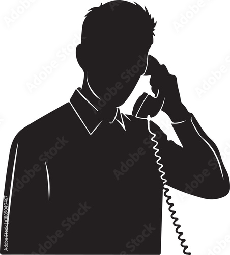 Man silhouette talking on phone isolated on transparent background for business concepts