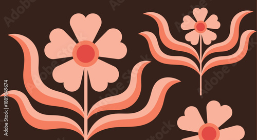 Retro Floral Design Pattern Creates a Nostalgic Vibe with Abstract Flowers and Decorative Elements for Graphic Design, Wallpaper, Textile Prints, and Vintage-Inspired Projects in G.