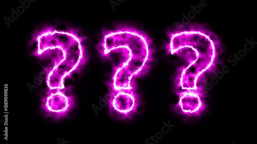 Flaming question marks burning with bright fire on black background symbolizing uncertainty