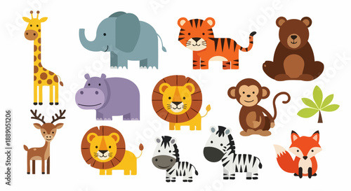 Adorable collection of cartoon safari animals for childrens designs.