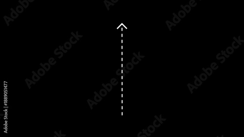 White upward pointing arrow on black background with dashed line indicating growth progress direction