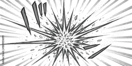Explosion effect in japanese manga style with speed lines and debris