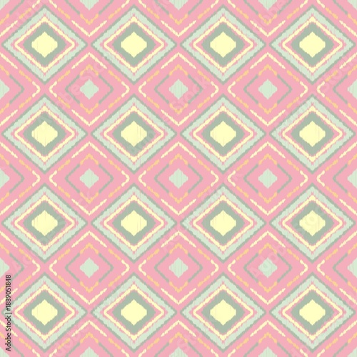 Colorful ikat traditional diamond pattern. Illustration ikat geometric square tile seamless pattern. Ethnic geometric pattern use for fabric, textile, home decoration elements, upholstery, etc.