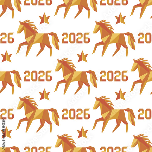 Horse pattern with stars and 2026 text on white background, relevant for New Year designs