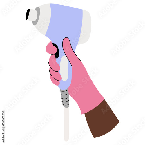 Flat illustration of laser hair removal epilator in hand. Modern beauty technology concept for skincare, cosmetology, home treatment and personal care design.