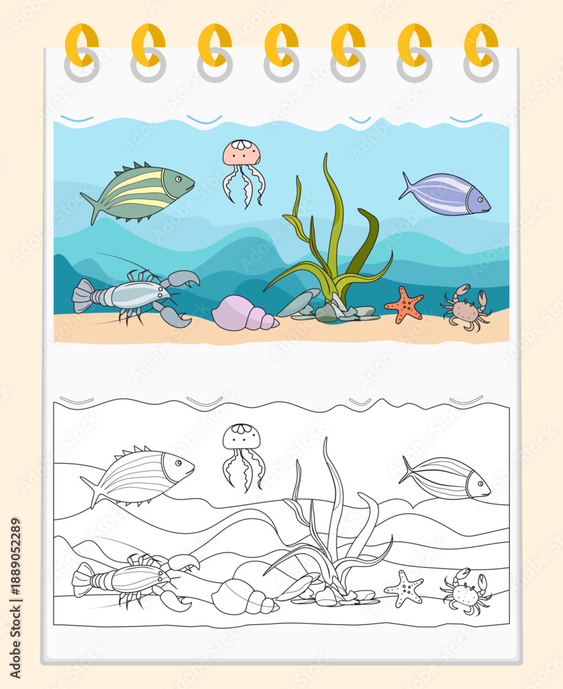 Obraz premium Coloring book Underwater Seabed Ocean Sea habitat