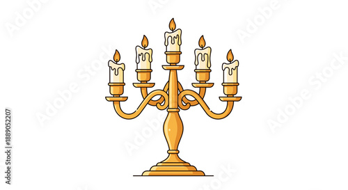 Ornate Golden Candelabra with Burning Candles Illuminating Elegant Setting for Formal Event, Restaurant, Vintage Décor, or Festive Celebration Design Decoration, Romantic Glow, Cla.