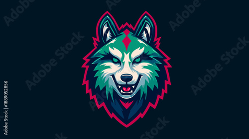 Fierce Wolf Head Esport Mascot Logo Illustration. Stylized Graphic Design Element for Gaming, Team Identity, or Wilderness Concept.