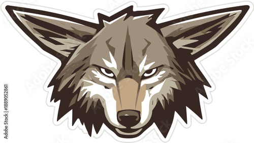 Fierce stylized wolf head illustration. Powerful wild canine animal mascot graphic in earthy tones, front view.