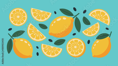Fresh lemon fruit pattern illustration, juicy citrus background, healthy summer food graphic