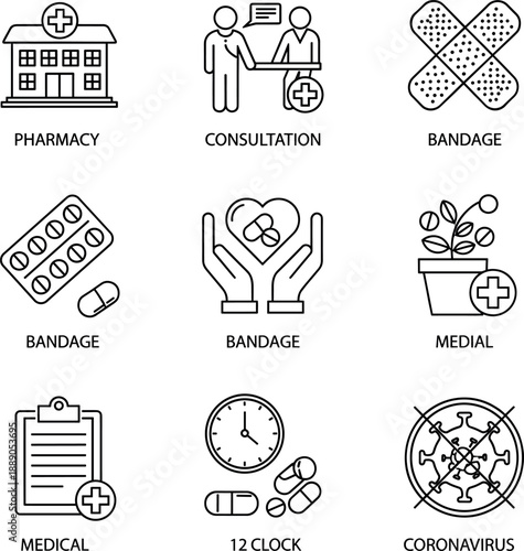 Medical healthcare and online doctor consultation line icons set for pharmacy services and medicine vector