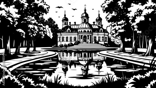 Very beautiful Kadriorg Park in Tallinn, Estonia, shines in golden autumn with colorful foliage, reflective ponds, and peaceful paths celebrating seasonal beauty in a historic urban garden.