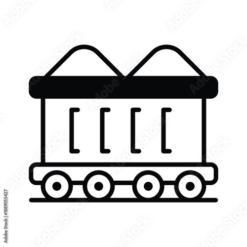 A modern glyph icon showing freight transportation by rail.