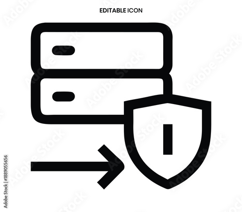Data server security icon a stack of drives protected by a shield symbol