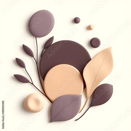 Neutral abstract leaves and circles modern composition AI generated illustration