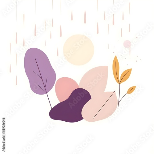 Pastel abstract botanical shapes with leaves AI generated illustration