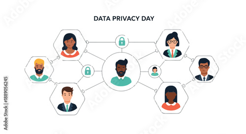 Illustrative representation of individuals connected within a secure digital network, emphasizing the importance of personal data privacy and online information protection in the modern era