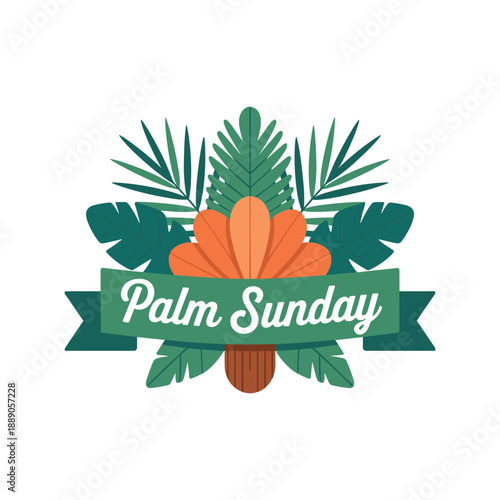 Palm Sunday Religious Floral Emblem with Green Leaves Illustration