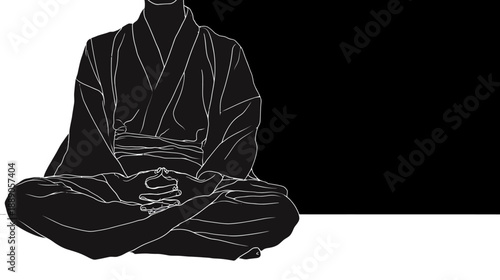 Serene silhouette of a person meditating in a traditional robe, illustrating mindfulness, inner peace, and spiritual practice.